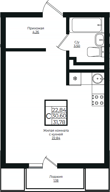 Студия, 30.6 м², 8/10 этаж, ЖК «Европа-Сити»