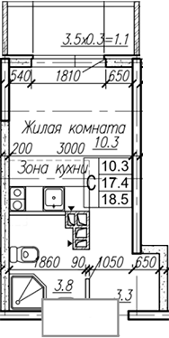 Студия, 17.4 м², 2/4 этаж, ЖК «Дзенпарк»