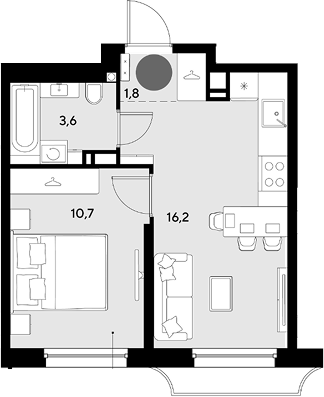 2-комн., 32.3 м², 6/18 этаж, ЖК «Грейд»