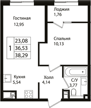 2-комн., 36.53 м², 8/18 этаж, ЖК «Патрики»