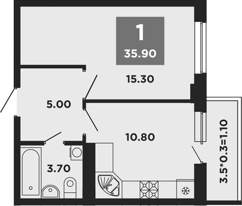 1-комн., 34.8 м², 4/9 этаж, ЖК «НЕО-квартал Красная площадь»