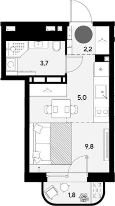 Студия, 20.7 м², 5/18 этаж, ЖК «Грейд»