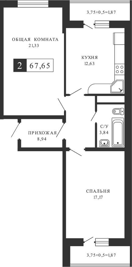 2-комн., 64.16 м², 9/12 этаж, ЖК «Кутузовский. ООО К-5»