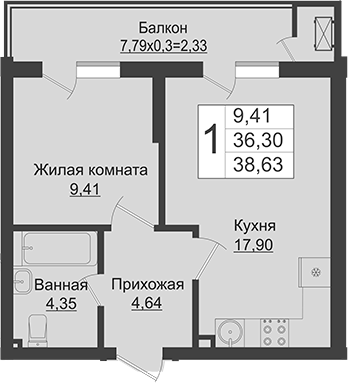 Продается 2-комн. квартира, 36.3 м²