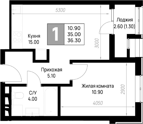 1-комн., 35 м², 9/9 этаж, ЖК «На высоком берегу»