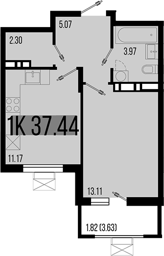 1-комн., 35.62 м², 5/8 этаж, ЖК «Цветной бульвар»