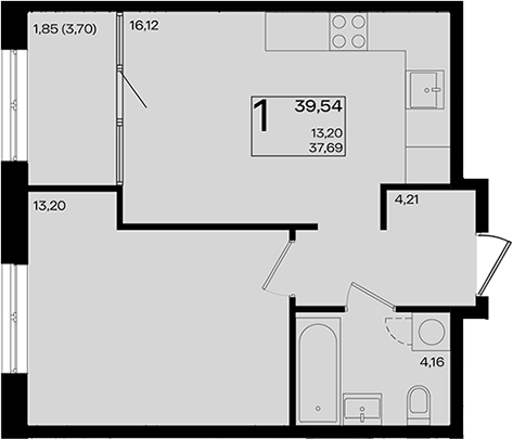 2-комн., 37.69 м², 17/18 этаж, ЖК «Патрики»