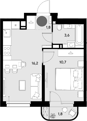 2-комн., 32.3 м², 9/16 этаж, ЖК «Грейд»