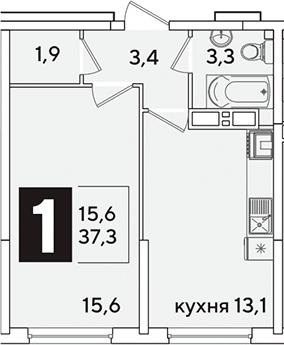1-комн., 37.3 м², 13/16 этаж, ЖК «Самолет»