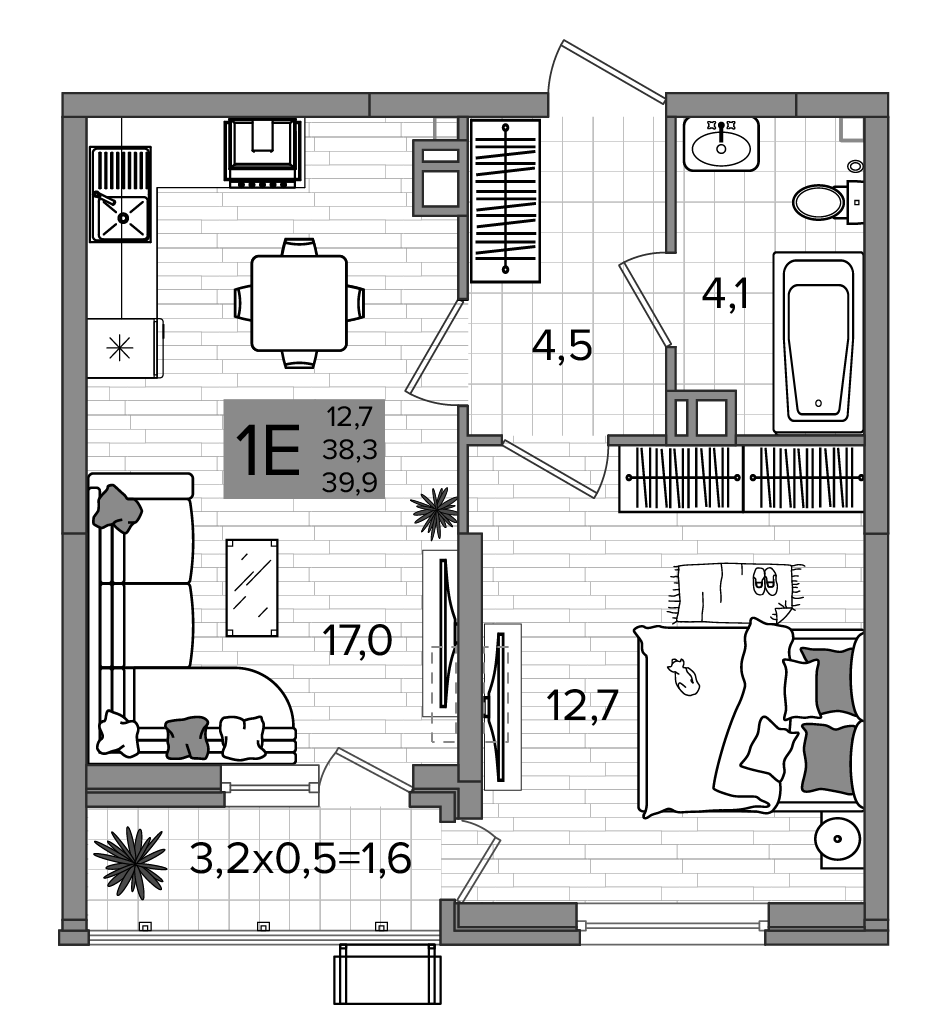 2-комн., 38.3 м², 3/16 этаж, ЖК «Сармат»