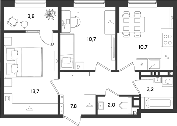 Продается 2-комн. квартира, 48.1 м²