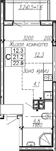 Студия, 21.2 м², 3/4 этаж, ЖК «Эво»