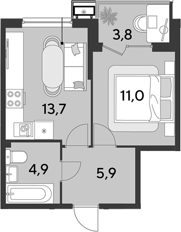 2-комн., 35.5 м², 2/16 этаж, ЖК «Парк Победы»