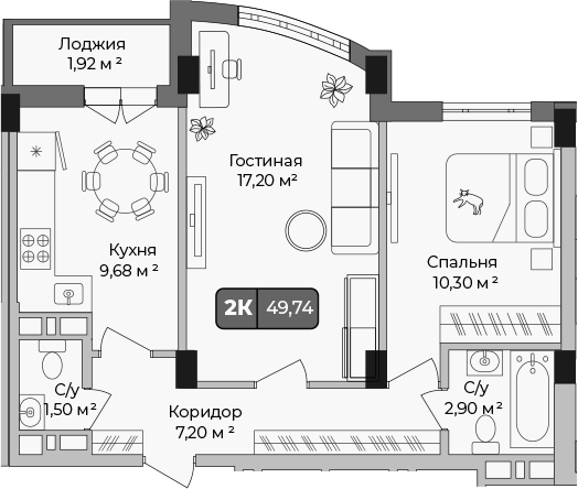 2-комн., 48.78 м², 3/9 этаж, ЖК «Опера»
