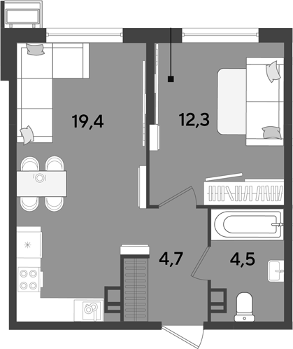 2-комн., 40.9 м², 9/9 этаж, ЖК «Парк Победы»