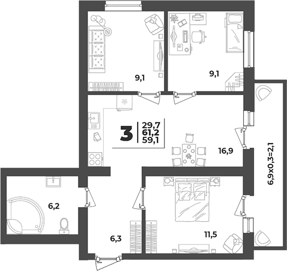Продается 4-комн. квартира, 59.1 м²