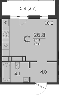 Студия, 24.1 м², 5/24 этаж, ЖК «Все Свои VIP»