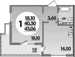 1-комн., 40.3 м², 13/16 этаж, ЖК «Горгиппия»