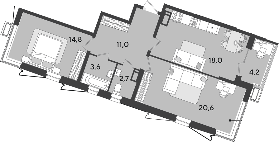 3-комн., 70.7 м², 18/18 этаж, ЖК «Парк Победы»