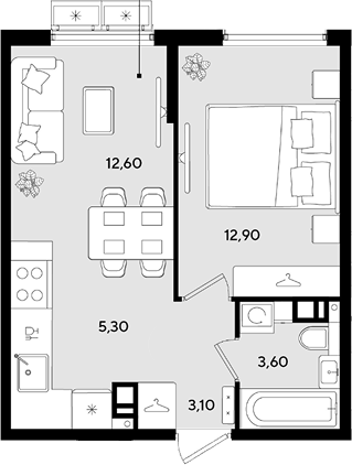 2-комн., 37.5 м², 9/18 этаж, ЖК «Порто-Ново»
