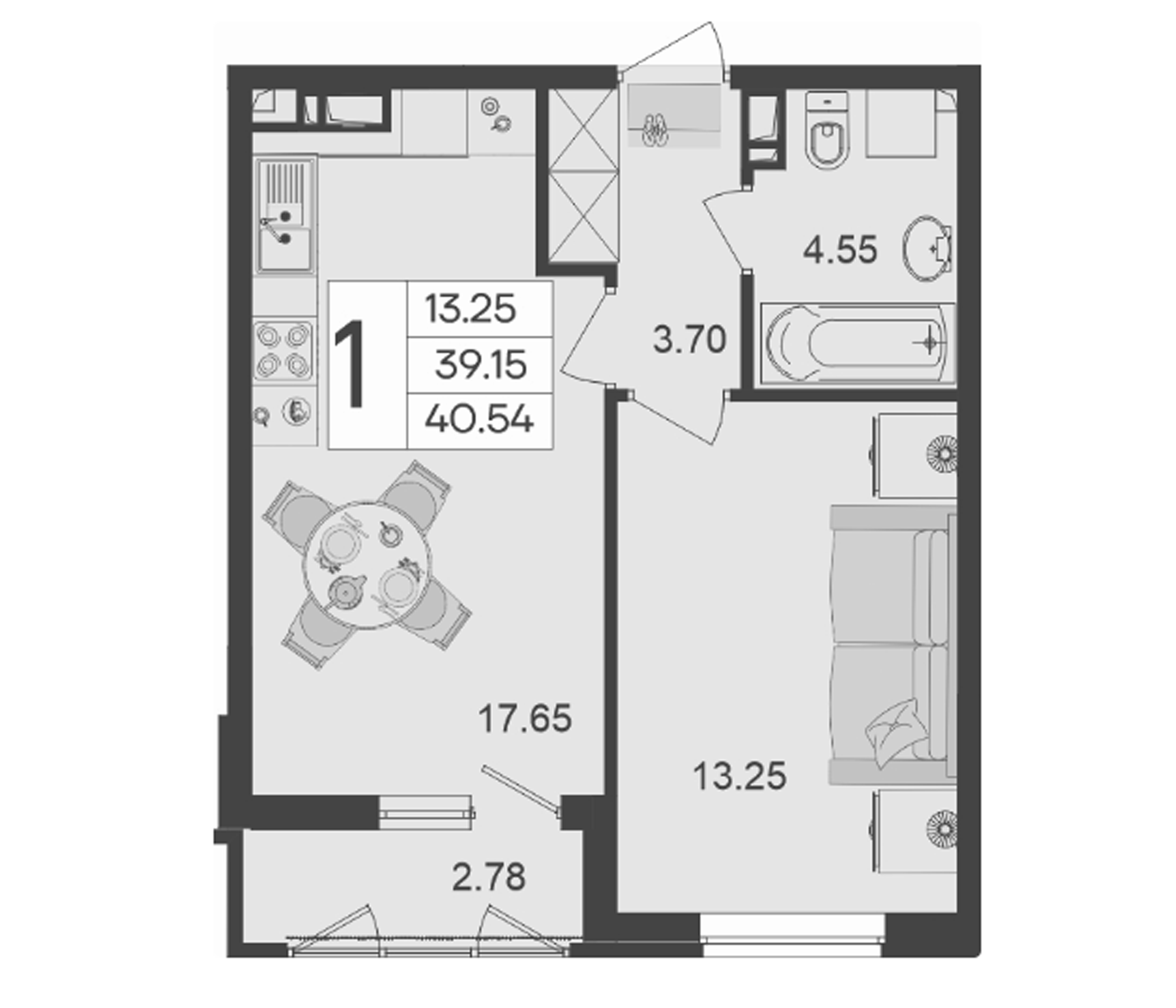 1-комн., 39.15 м², 7/9 этаж, ЖК «Дом 101»