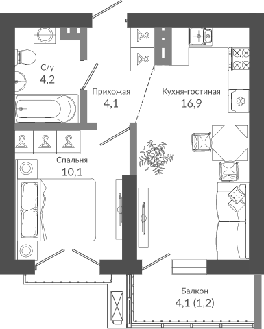 2-комн., 35.3 м², 12/12 этаж, ЖК «Флора»
