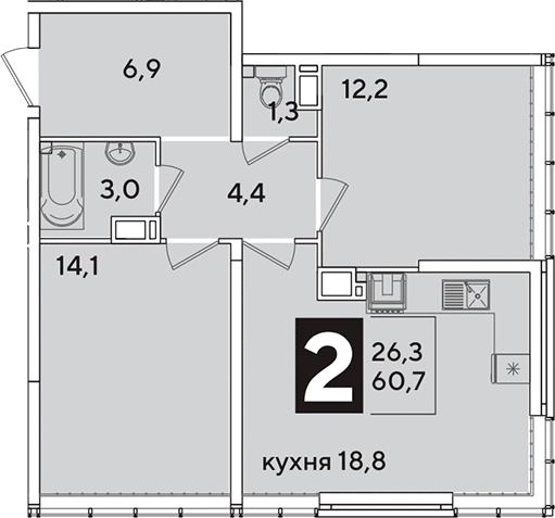 Продается 3-комн. квартира, 60.7 м²