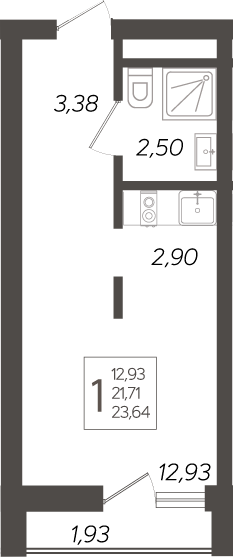 Студия, 21.71 м², 4/19 этаж, ЖК «Кислород»