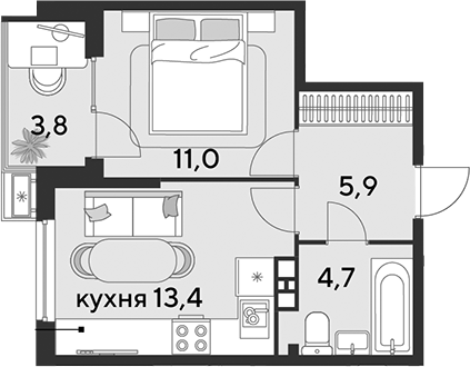 1-комн., 35 м², 3/18 этаж, ЖК «Парк Победы»