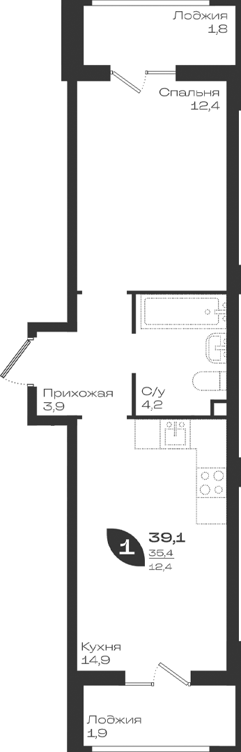 Продается 1-комн. квартира, 35.4 м²