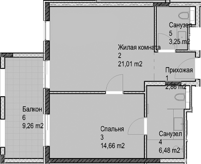 2-комн., 48.3 м², 4/6 этаж, ЖК «Гостиничный комплекс Николай 1»