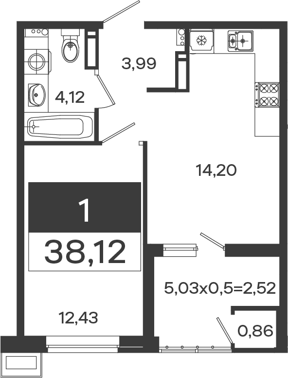 1-комн., 35.6 м², 13/18 этаж, ЖК «Образцово»