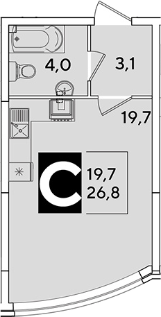 Студия, 26.8 м², 2/16 этаж, ЖК «Самолет»