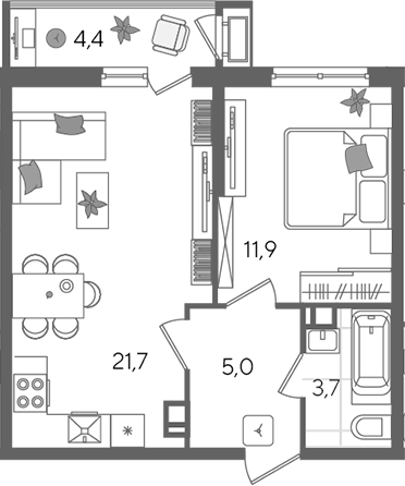 2-комн., 42.3 м², 10/24 этаж, ЖК «Рекорд»