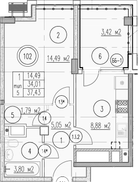 1-комн., 34.01 м², 8/10 этаж, ЖК «Agoy Park Residence by Lavicon»