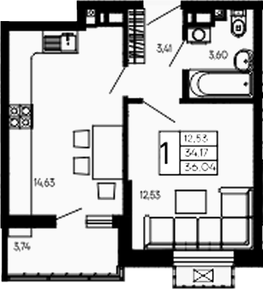 Продается 1-комн. квартира, 34.17 м²