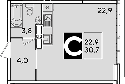 Студия, 30.7 м², 16/16 этаж, ЖК «Самолет»