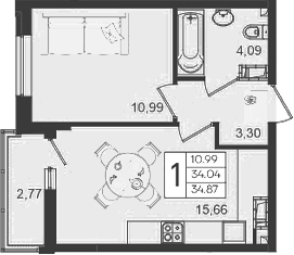 Продается 1-комн. квартира, 34.04 м²