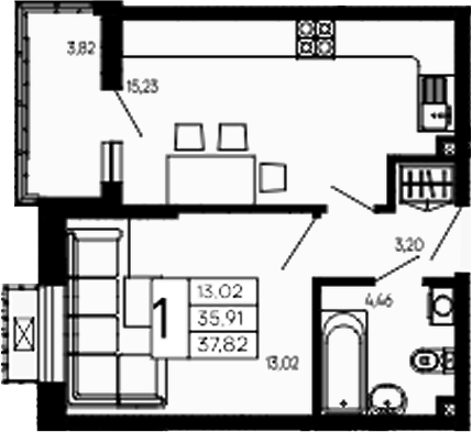 Продается 1-комн. квартира, 35.91 м²