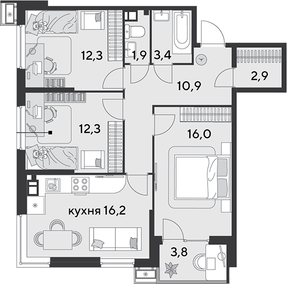 4+ комнаты, 75.9 м², 9/18 этаж, ЖК «Парк Победы»