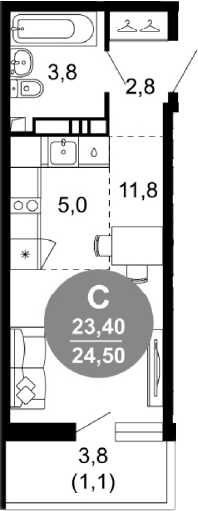 Студия, 23.4 м², 2/17 этаж, ЖК «Лестория»