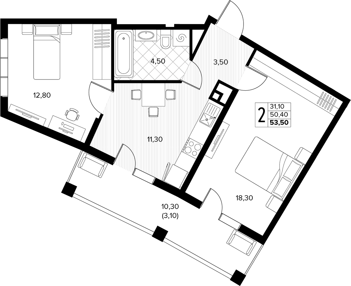 Продается 2-комн. квартира, 50.4 м²