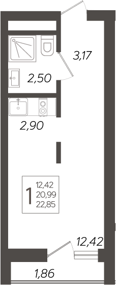 Студия, 20.99 м², 5/19 этаж, ЖК «Кислород»