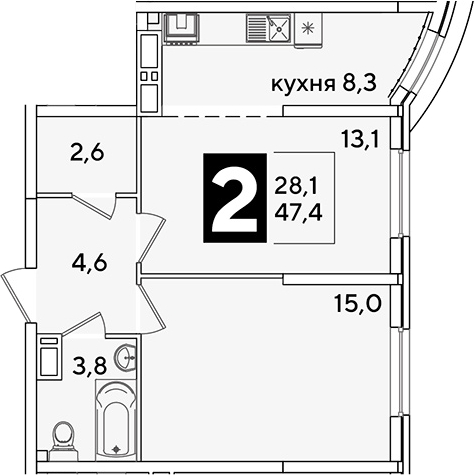 Продается 2-комн. квартира, 47.4 м²