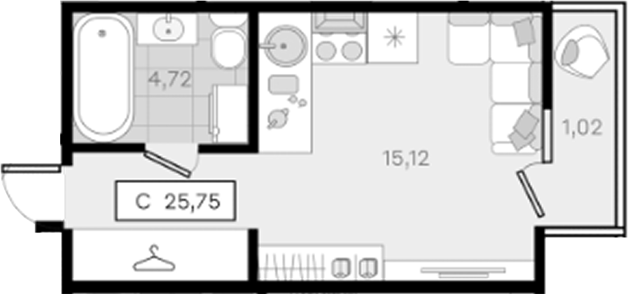 Студия, 24.73 м², 8/8 этаж, ЖК «История 3»