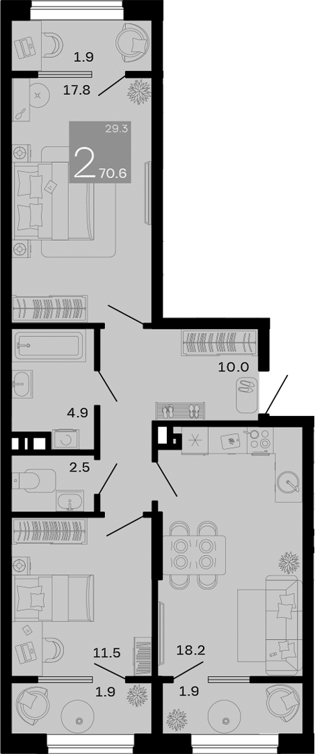 Продается 2-комн. квартира, 64.9 м²