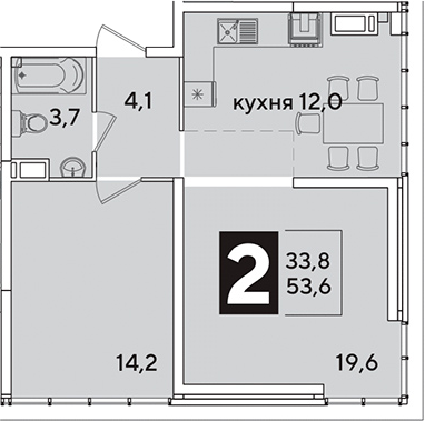 Продается 2-комн. квартира, 53.6 м²