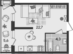 Студия, 27 м², 2/24 этаж, ЖК «Рекорд»