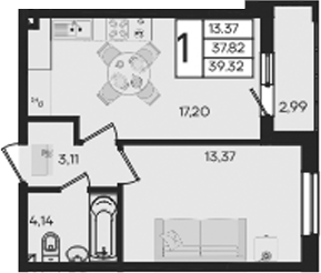 1-комн., 37.82 м², 2/18 этаж, ЖК «Дом 101»