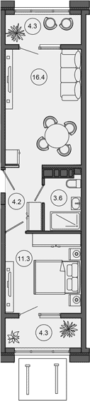 2-комн., 35.5 м², 2/10 этаж, ЖК «Гостиничный комплекс GREENMONT»